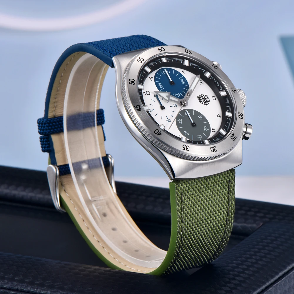 2026 New Men's Watches RollsTimi Two-color Nylon Quartz Watch Men Sport Chronograph Japan Movt AR Sapphire Glass Wristwatch Men