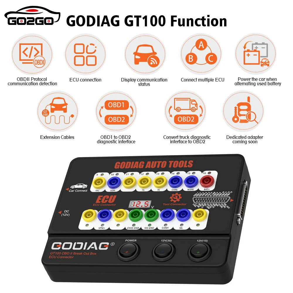 GODIAG GT100 OBDII 16PIN Protocol Detector Breakout ECU Connector OBDII BreakOut Box Detect Car Communication