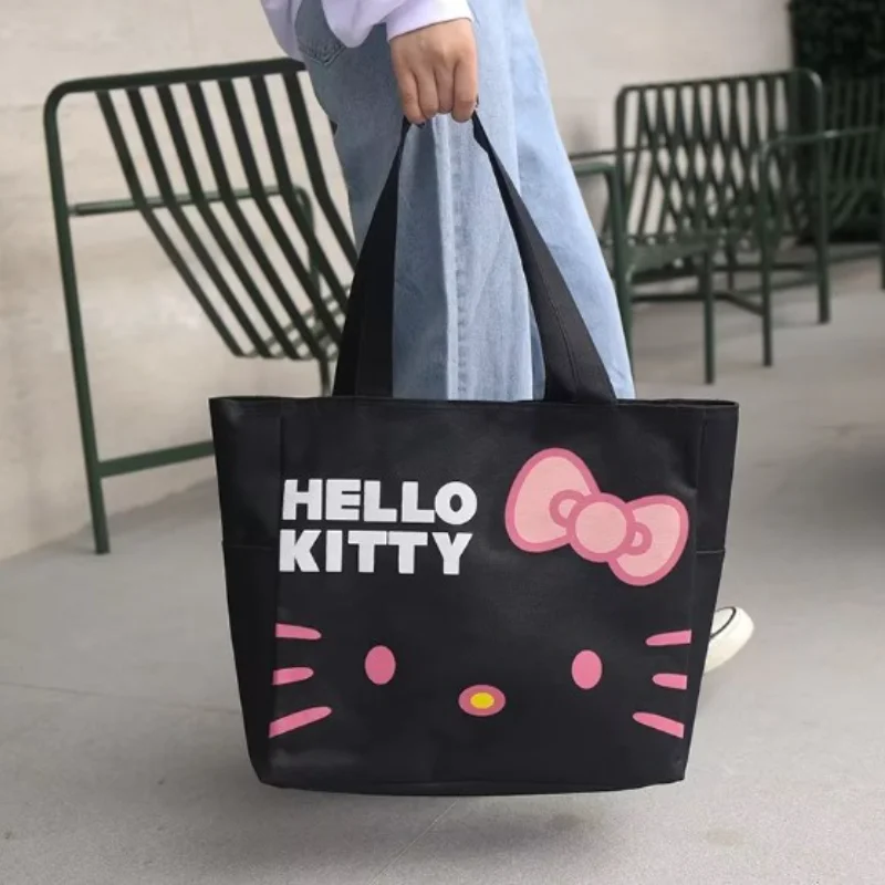 Sanrio Hello Kitty Fashion Canvas Portable Waterproof Travel Bag Large Capacity Folding Shopping Bag One Shoulder Mommy Bag