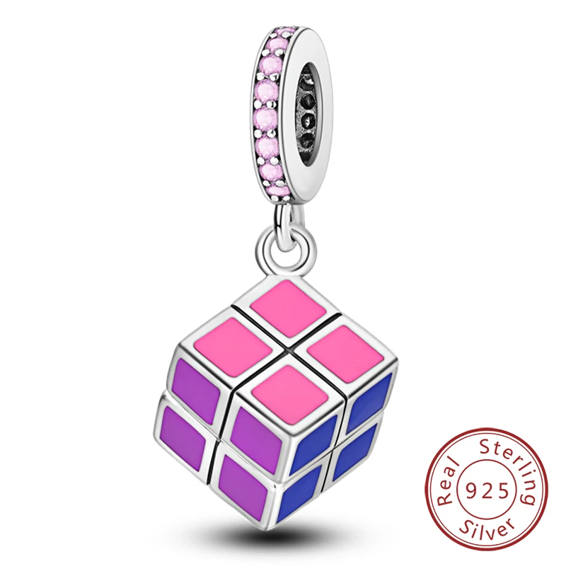 Charm-Anhänger aus 925er-Sterlingsilber, rosa, passend für Original-Charm-Armbänder, Halsketten, Perlen, DIY-Schmuckzubehör