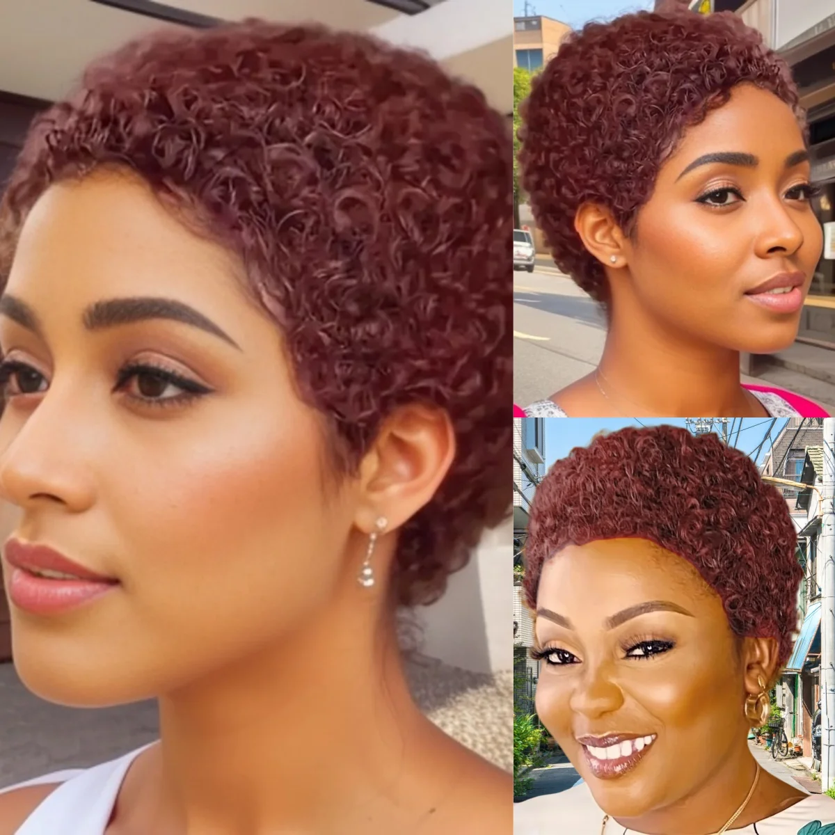 여성용 우아한 픽시컷 곱슬머리 풀머신메이드 가발