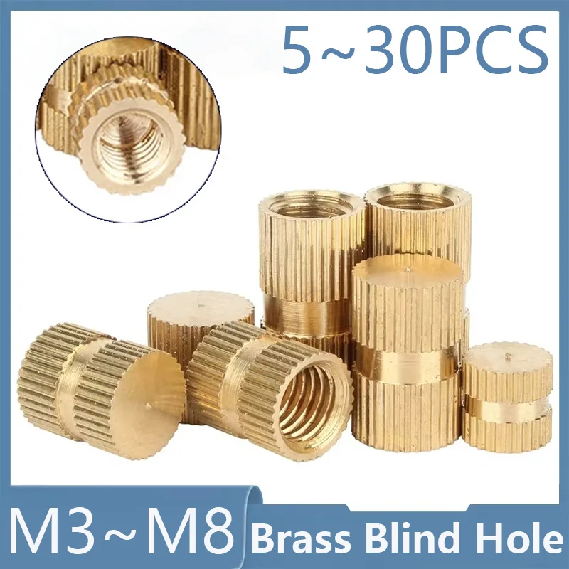 Brass Blind Hole Injection Molding Knurled Nuts M3 M4 M5 M6 M8 Thread Insert Embedded Nut Heating Insertnut for 3d Printer