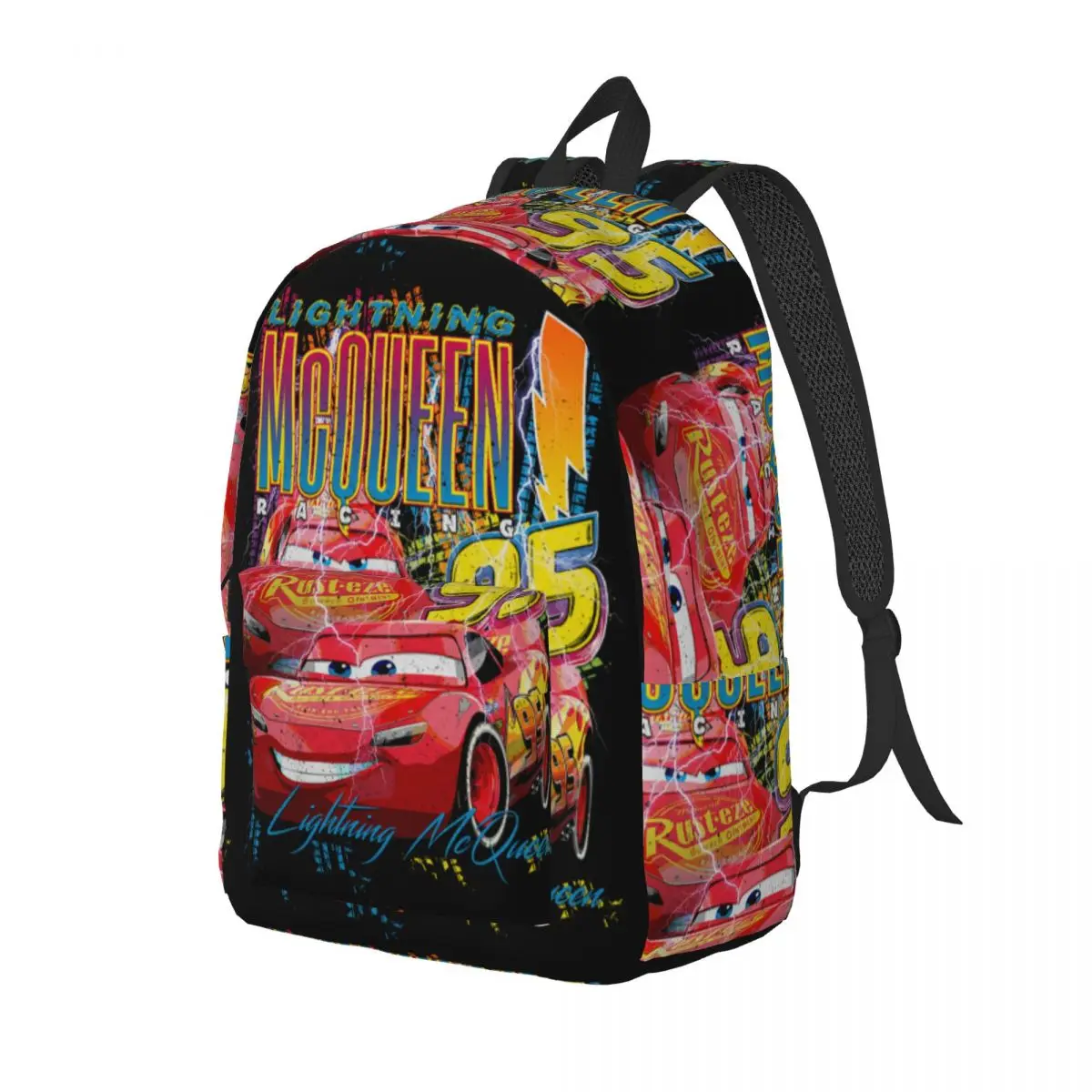 車ライトニングマックィーンレーシングサンダーポスターバックパックレジャーバックパック少年ハイキングソフトスクールバッグデザイナーリュックサック