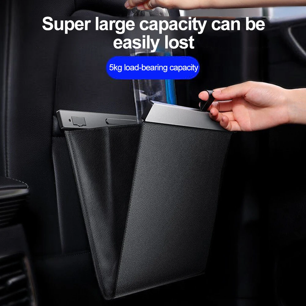 كيس قمامة للسيارة مقاوم للماء ، حقيبة تخزين بالامتزاز المغناطيسي ، سلة قمامة معلقة على المقعد ، جيب تخزين جلدي ، مقاوم للتسرب