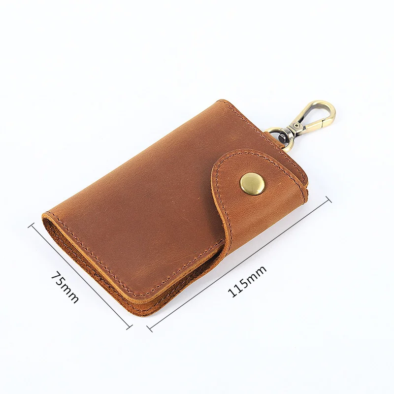 GENODERN Handmade Top Layer Cowhide Key Purse Business Men Key Holder Retro Card Holder Portable Large Capacity Keychain