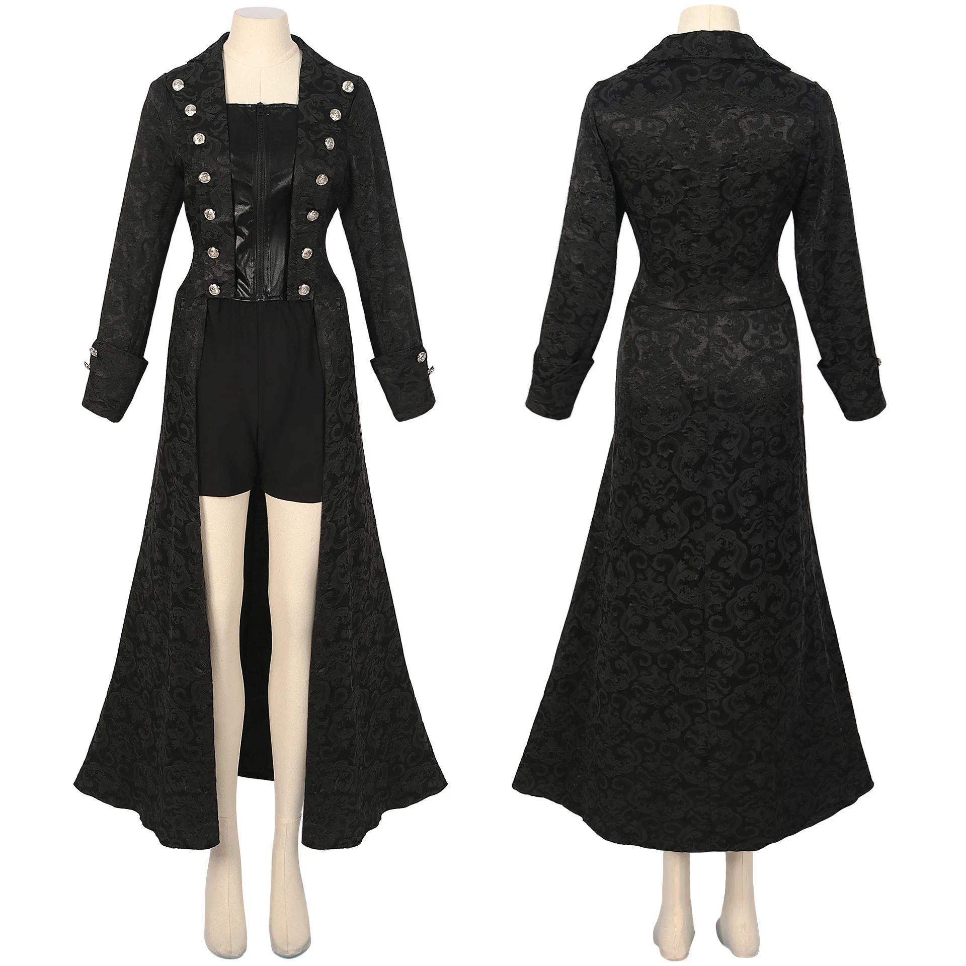 

Steampunk Women Costume Set Black Double Breast Trench Coat Halloween Pirate Cosplay Medieval Ladies Swordsman Carnival Outfit