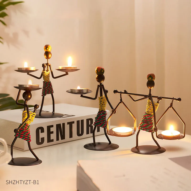 Vintage Iron People Indoor Candlestick Ornaments gift Creative Casual modern home Decoration crafts