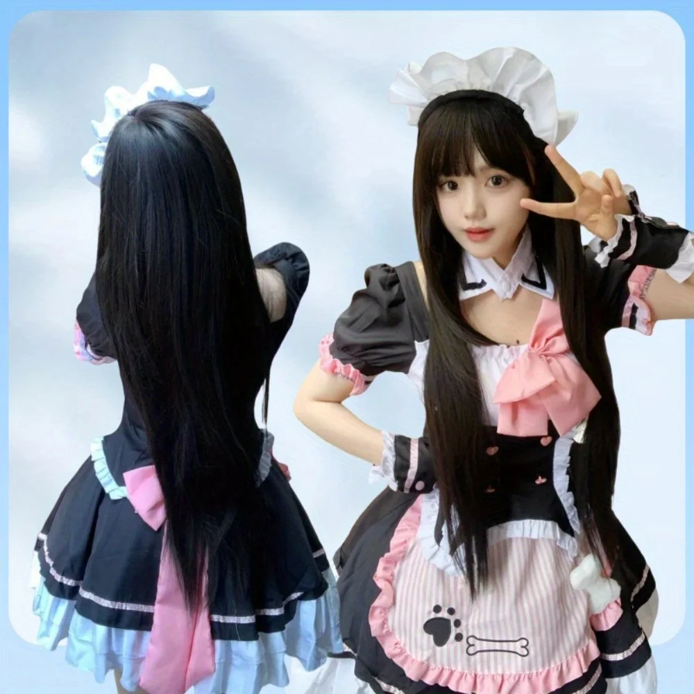 

Lolita Cute Crossdresing Role Playing Maid Set with Cat Claw Bow Tie and Embroidery Perfect Lolita Ensemble for Female Imitators