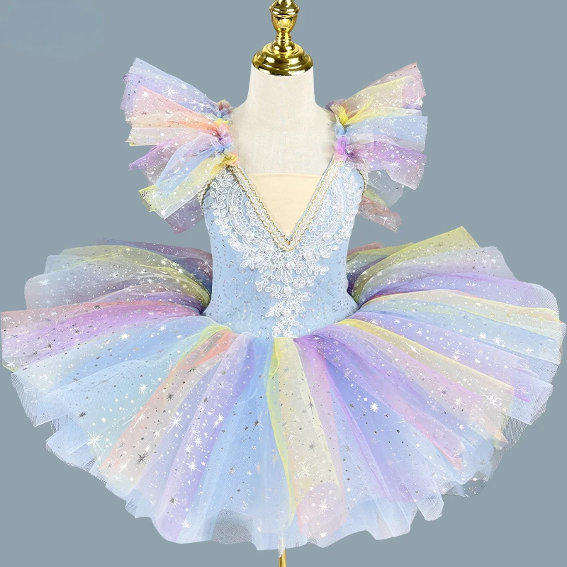 Kids Ballroom Clothing Sequined Flower Tutus Ballet Dress for Girl Modern Dance Ballerina Clothing Princess Swan Lake Dance