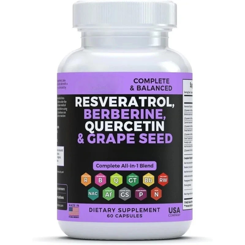 

Resveratrol Quercetin, Berberine, Grape Seed Extract, and Polyphenols Mixture for Skin Health, Immune and Antioxidant Support