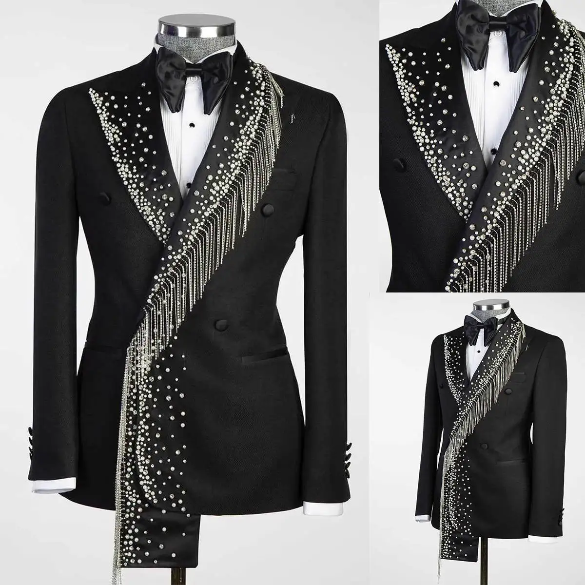 Luxury Wedding Tuxedos Beaded Beading One Piece Set Jacket Men Suit Peaked Lapel Groom Prom Event Business Blazers Customized