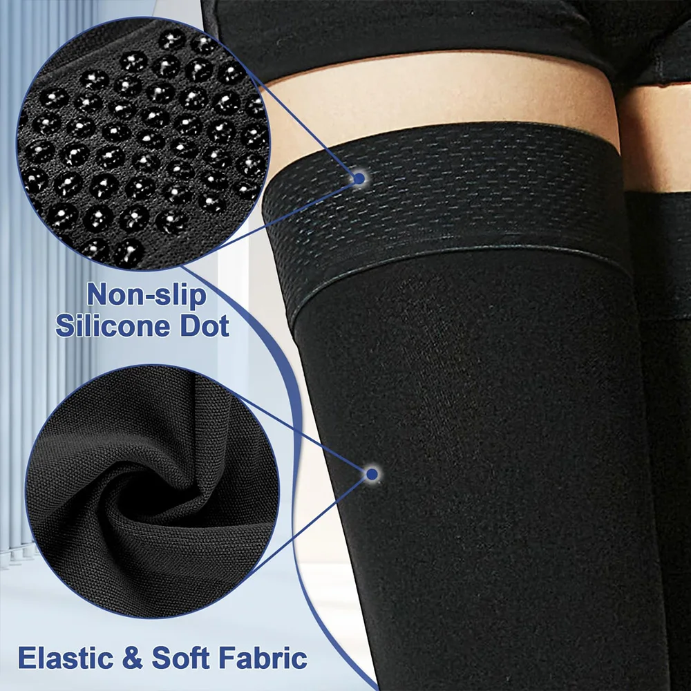 23-32mmHg Level 2 Footless Thigh High Compression Stockings Unisex Plus Size S-2XL Anti-Slip Support Socks for Leg Pain Relief