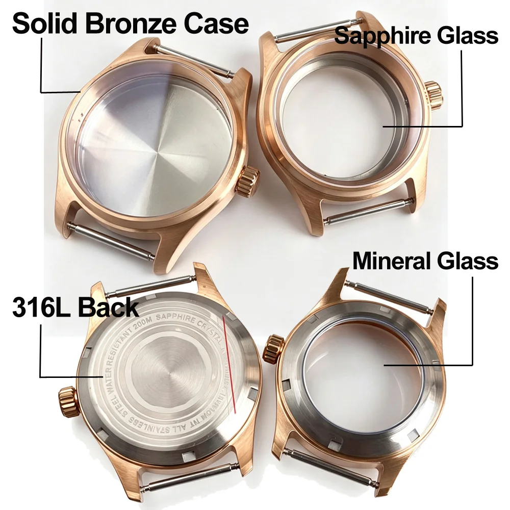 36mm/39mm Solid Bronze Pilot Style Watch Case MOD Parts Used for NH35 NH36 PT5000 ETA2824 Miyota8215 Sapphire Crystal Waterproof