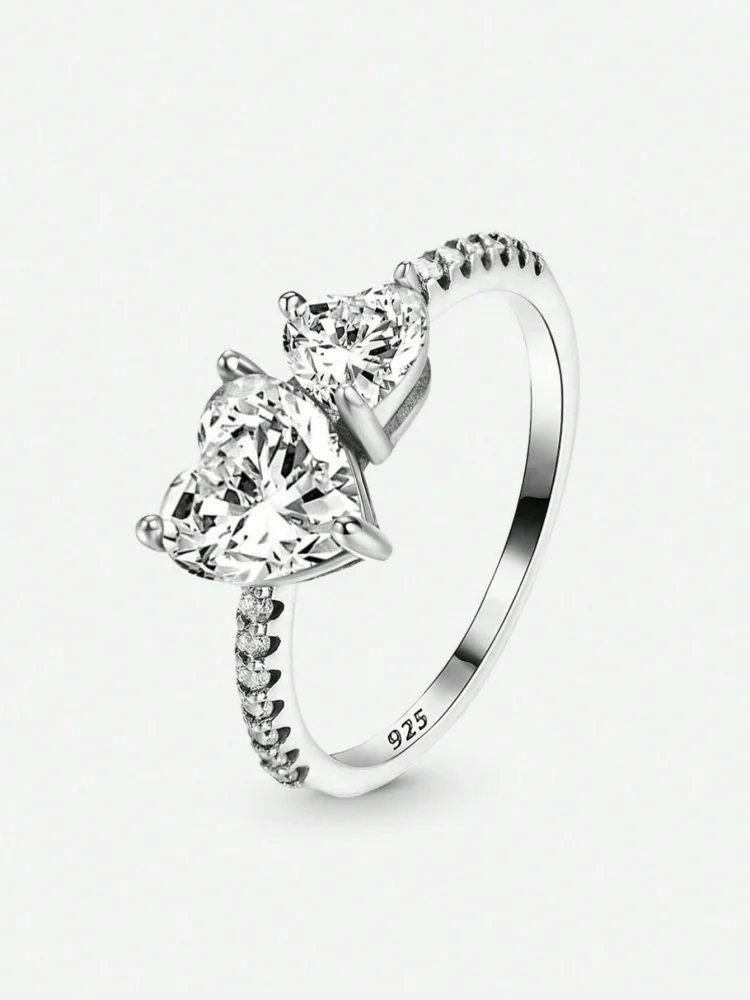 925 فضة الزركون البساطة مزدوجة الحب القلب الدائري للنساء المشاركة الزفاف الفاخرة عالية الجودة غرامة مجوهرات