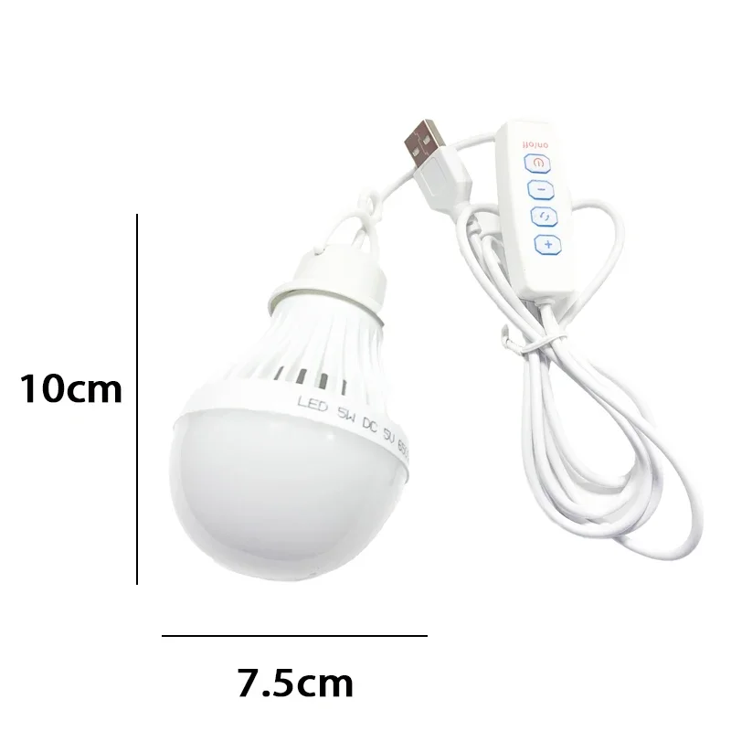 DC5V Led Camping Light 5W Usb Emergency Bulb 3-color Dimmable Hanging Tent Light Barbecue Fishing Repair Outdoor Equipment