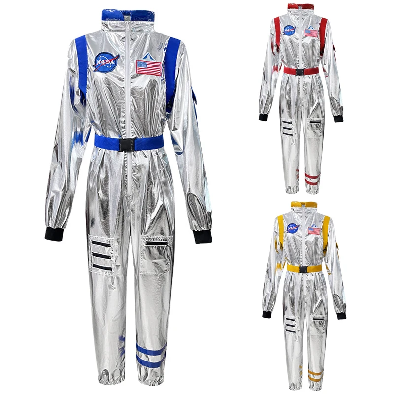 

Halloween Adult Space Costume Silver Spacesuit Pilot Cos Stray Earth Party Play Jumpsuit