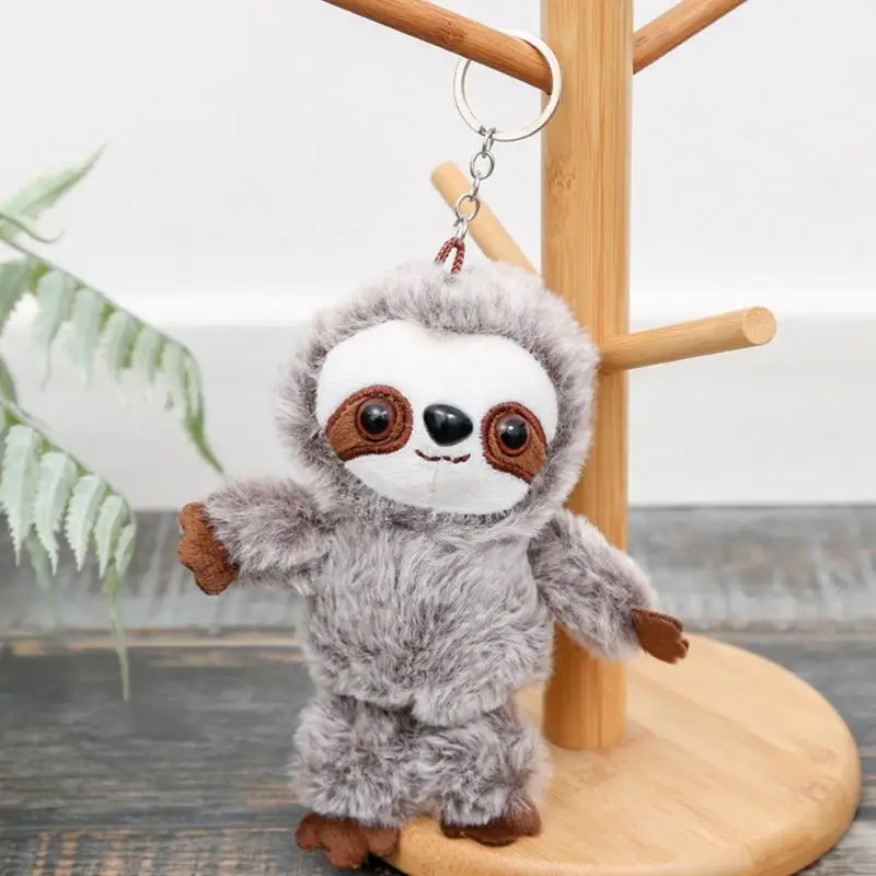 Stuffed Sloth Small Pendant Keychain Mini Stuffed Plush Toy Animals Doll Gray Sloth Backpack Dangler Children Gifts