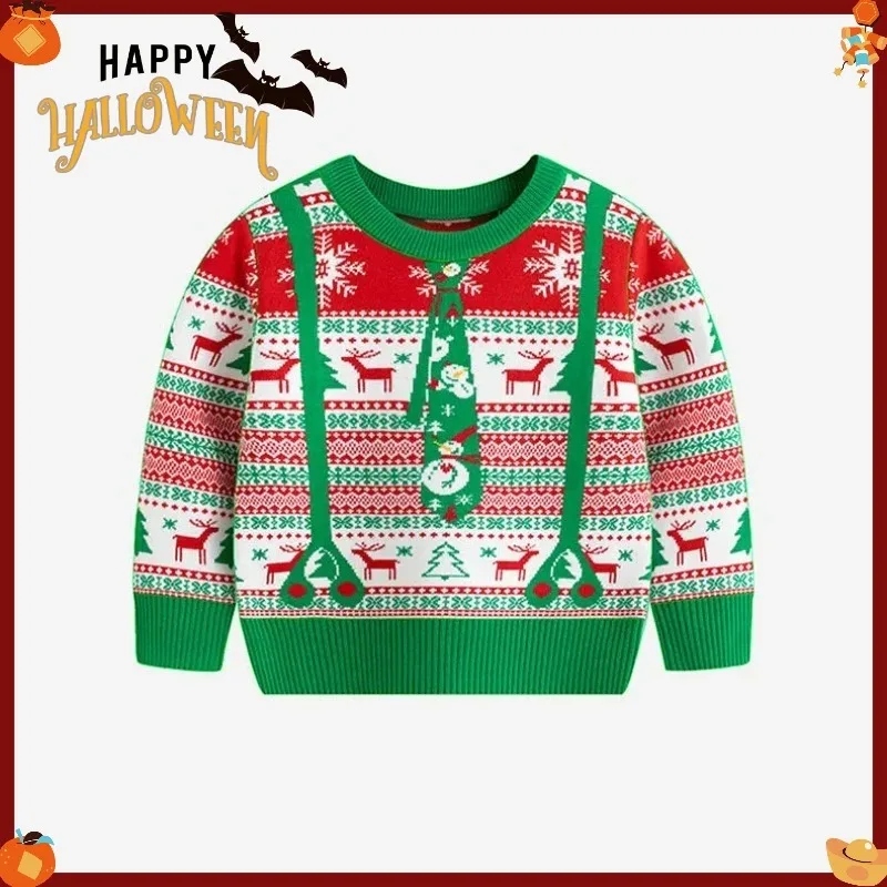 Autumn Kawaii Sweater Cartoon Knitwear Christmas Snowmen Reindeer Boys Girls Cute Xmas Pullovers Warm Long Sleeves Top Cltohes