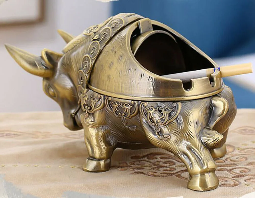 

Винтажная пепельница Bull с крышкой, металлическая пепельница для сигар, ветрозащитная пепельница