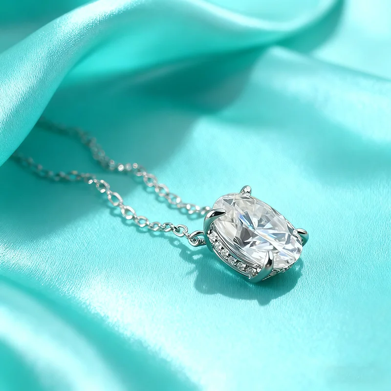 جديد البيضاوي مويسانيتي قلادة قلادة للنساء الزفاف الفضة النقية الساطع الماس قلادة مطلي 18 كيلو الذهب مجوهرات مقاومة للماء