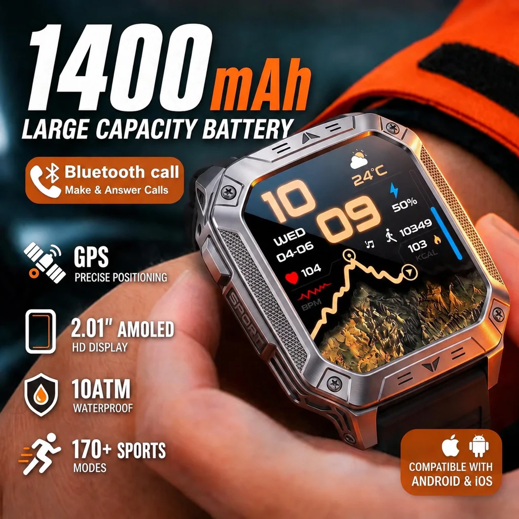 2026 New Military GPS Smart Watch AMOLED 1400Mah Waterproof Fitness tracking Bluetooth Call Professional Sport Smart Watches man