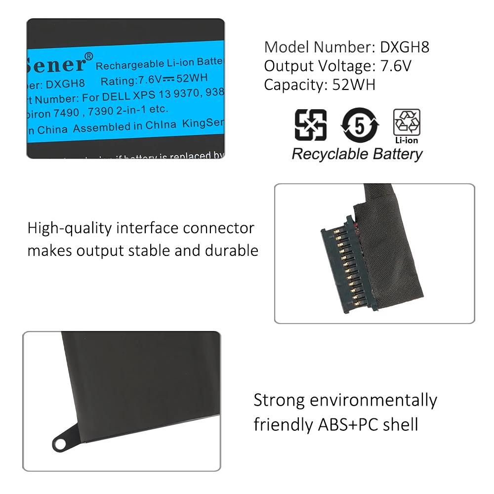 KingSener DXGH8 Laptop-Akku für DELL XPS 13 9380 9370 7390, für DELL Inspiron 7390 2-in-1 7490, G8VCF, H754V, 0H754V, P82G. – Detail 4