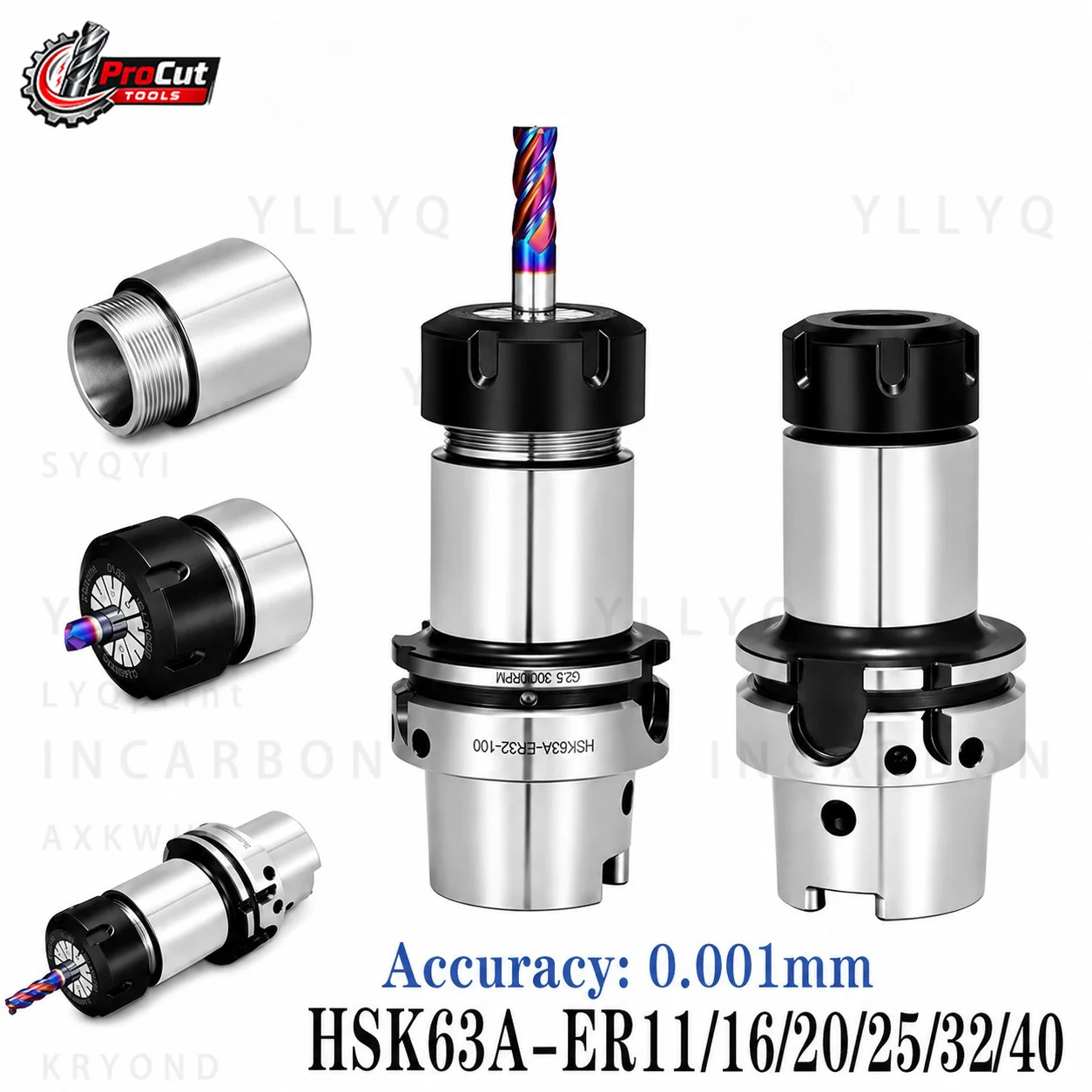 HSK63A ER11 ER16 ER20 ER25 ER32 ER40 Tool Holder, ER Collet Chuck, CNC Milling Lathe Tool Bracket for Machining Center