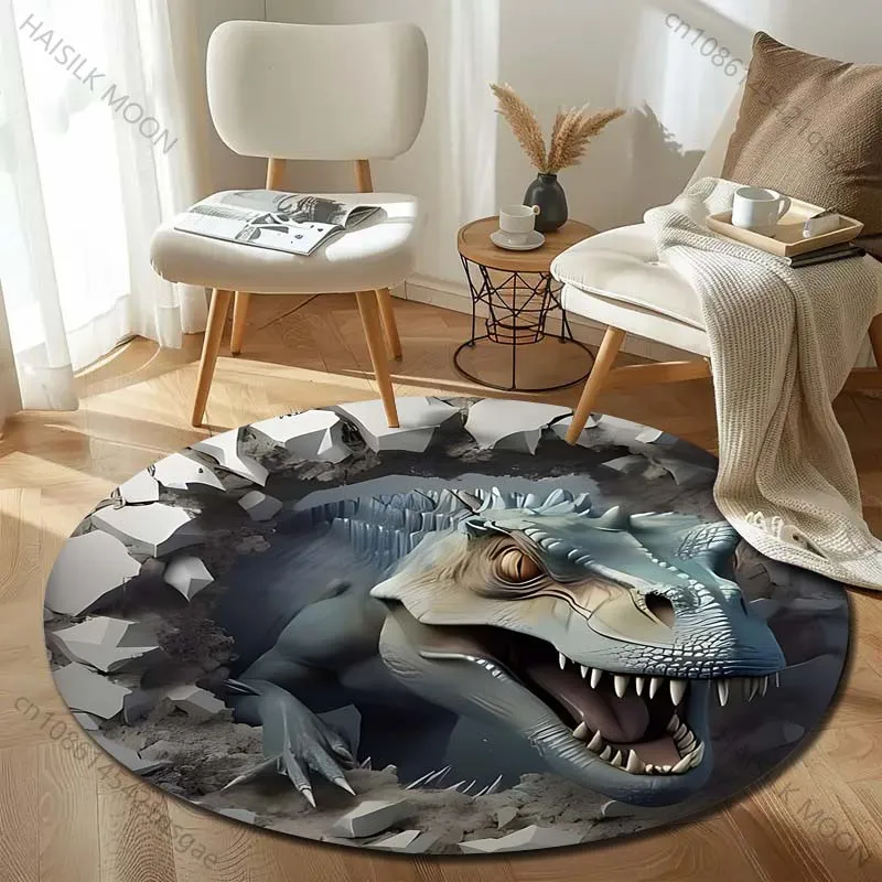 

5 Sizes 3D Dinosaur Print Round Rugs Carpet Child Room Floor Mats Playroom Upholstery Living Room Bedroom Fashion Gaming Rug