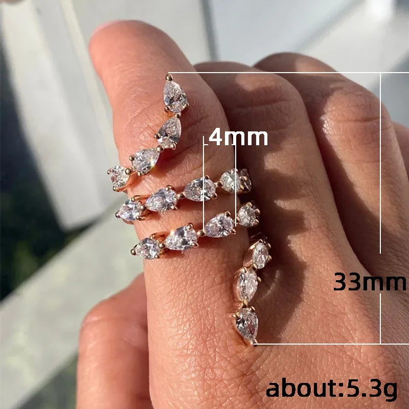 New Fashion Silver Color Water Drop Zircon Snake Shape Women Ring Delicate Anniversary Gift Opening Rings Wedding Party Jewelry