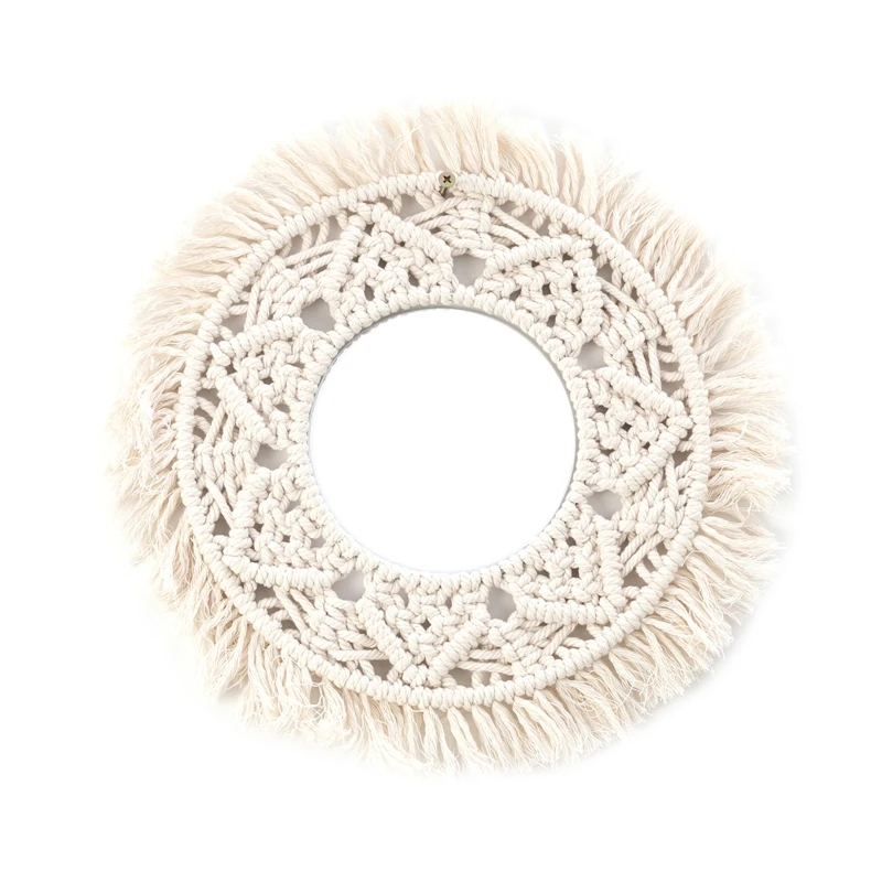 L191 Macrame Make-Up Opknoping Wandspiegel Handgemaakt Tapijt Franje Bohemia Decoratie U2jd