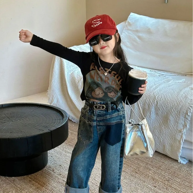 

New Girls One Piece Shirt Pullover Spring Autumn Cartoon O-neck Soft Loose All-match Outdoor Fashion