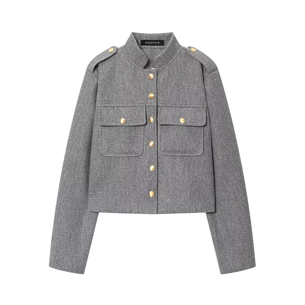 Hot Selling New Solid Color Short Jacket Button And Pocket Design Loose Outerwear Casual Daily Fashion Coats For Women