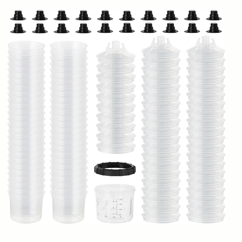 

Paint Spraygun Cups Liners And Lid System 6 Ounce (200Ml) Kit With Retainer Ring For Primers, Coatings.