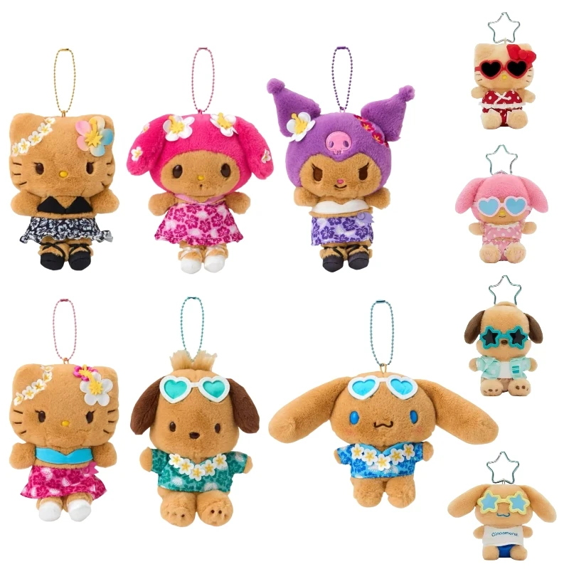 

Мультяшный плюшевый брелок Sanrio: Китти на пляже Гавайи, Май Мелоди на острове, Синаморолл на солнечном острове, Брелок Почакко, Кавайный подарок