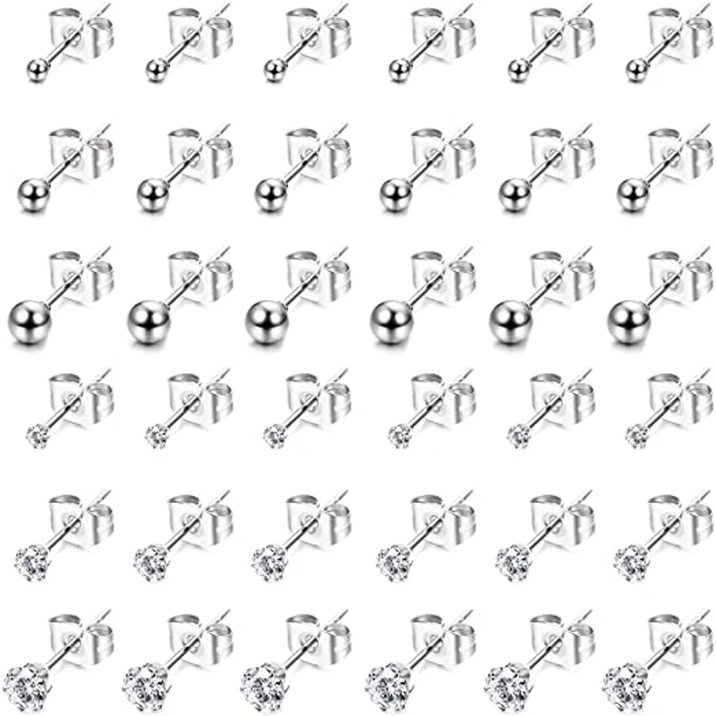 WKOUD 18 Pairs Hypoallergenic Small Stud Earrings Women Men Stainless Steel Ball Stud Earrings Set Cartilage Piercing Jewelry