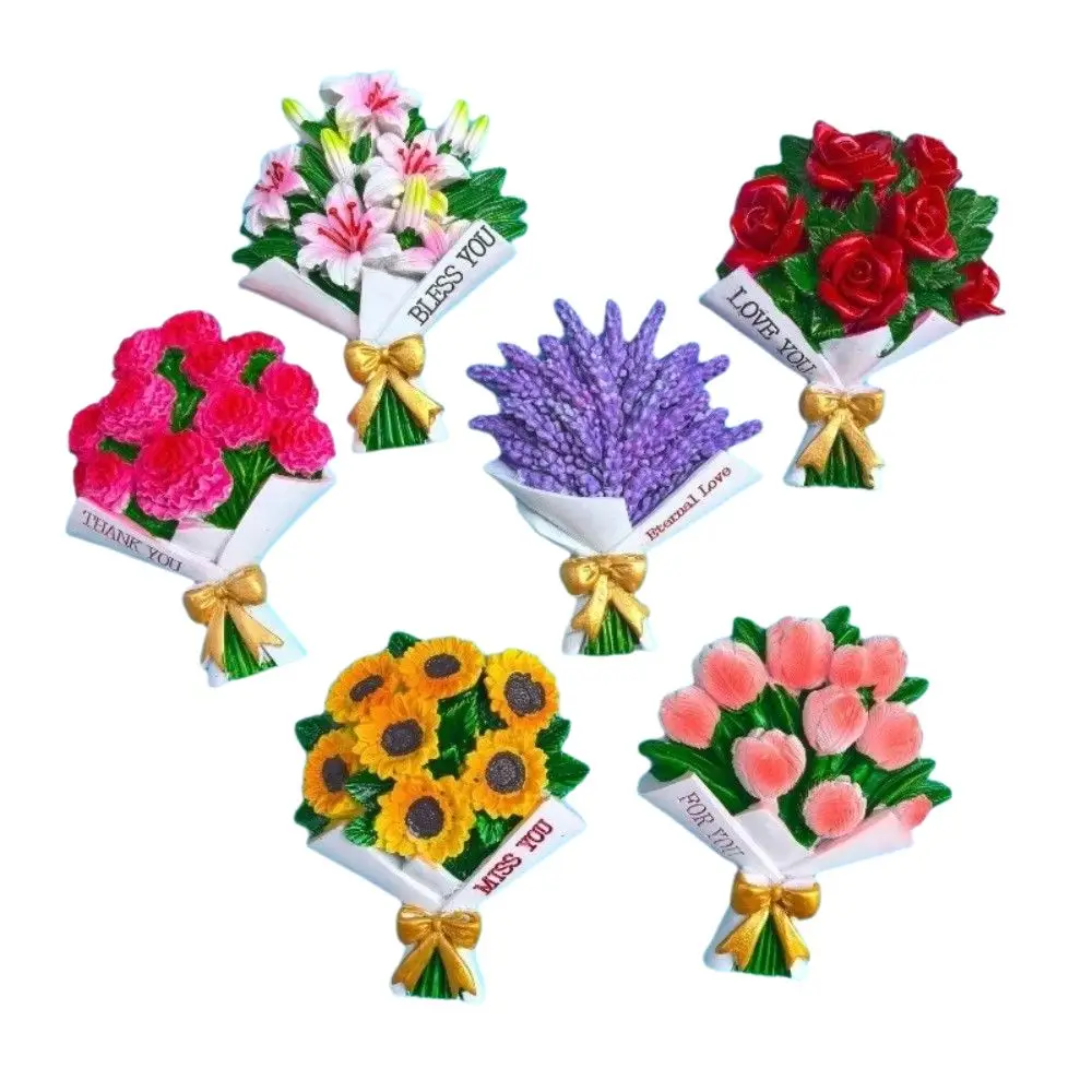 Resin Flower Fridge Magnets Sunflower Rose Three-Dimensional Decorative Fridge Magnet Realistic Appearance