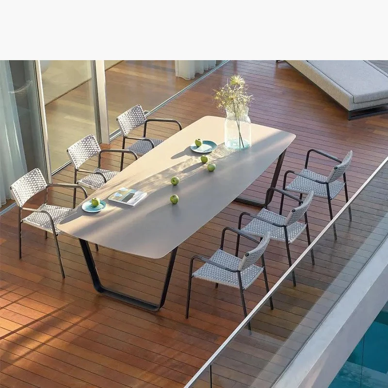 Nordic outdoor table and  combination open-air villa garden hotel rattan  five-piece teak outdoor table and  furn