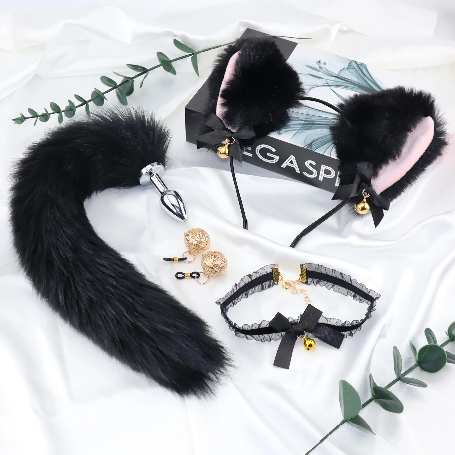 Cute Cat Tail Anal Plug Bow-Knot Soft Cat Ears Headbands Collar Erotic Cosplay Couples Accessories SM Sex Toys for Female Male