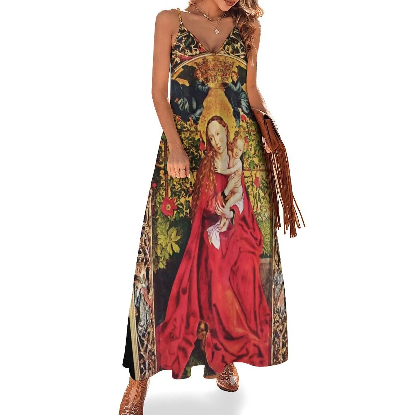 

MADONNA OF THE ROSE BOWER WITH ANGELS by Martin Schongauer Sleeveless Dress prom dresses dress summer 2025 women Dress