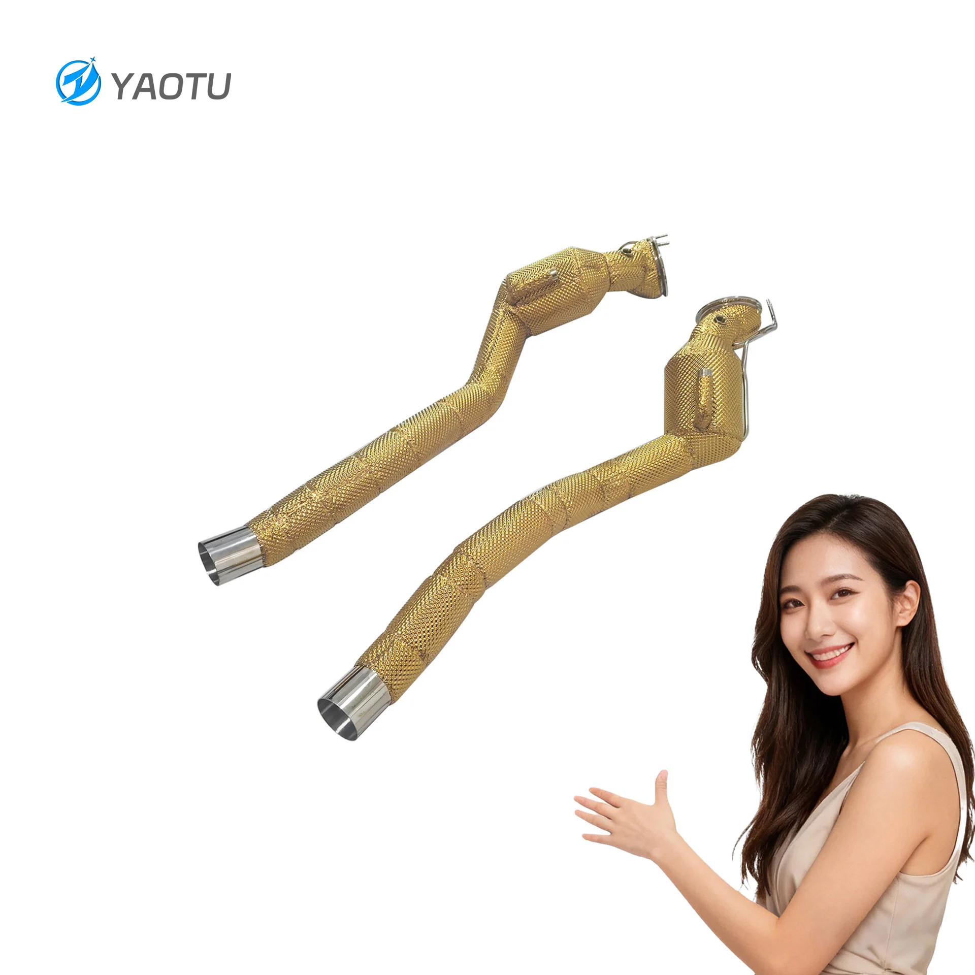 

YT Performance SS304 Downpipe with 3-way Catalytic Converter /OPF / Golden Insulation Suitable for Ferrari 812 Exhaust Pipes