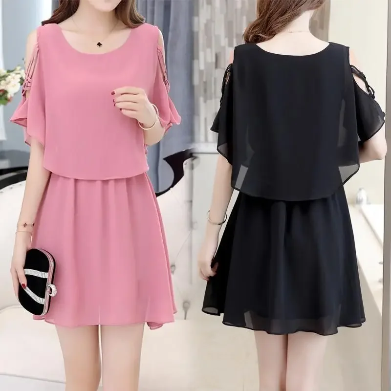 فستان شيفون صيفي عاري الكتفين تنورة فضفاضة وكبيرة الحجم فستان نسائي فستان نسائي رداء نسائي #1