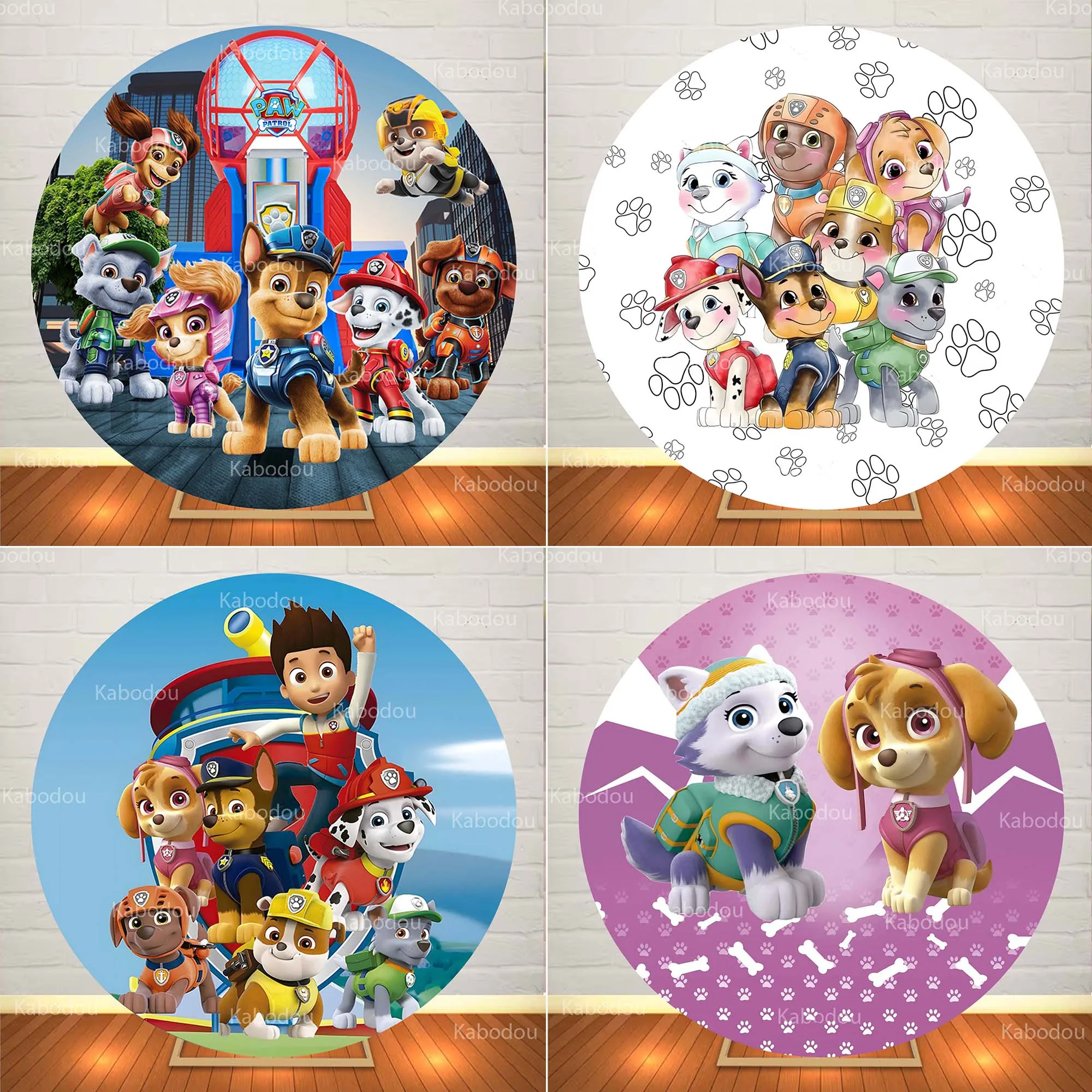 Paws Patrols Backdrop Round Birthday Party Cartoon Dogs Sky Decoration Baby Shower Photography Background Circle Studio Prop