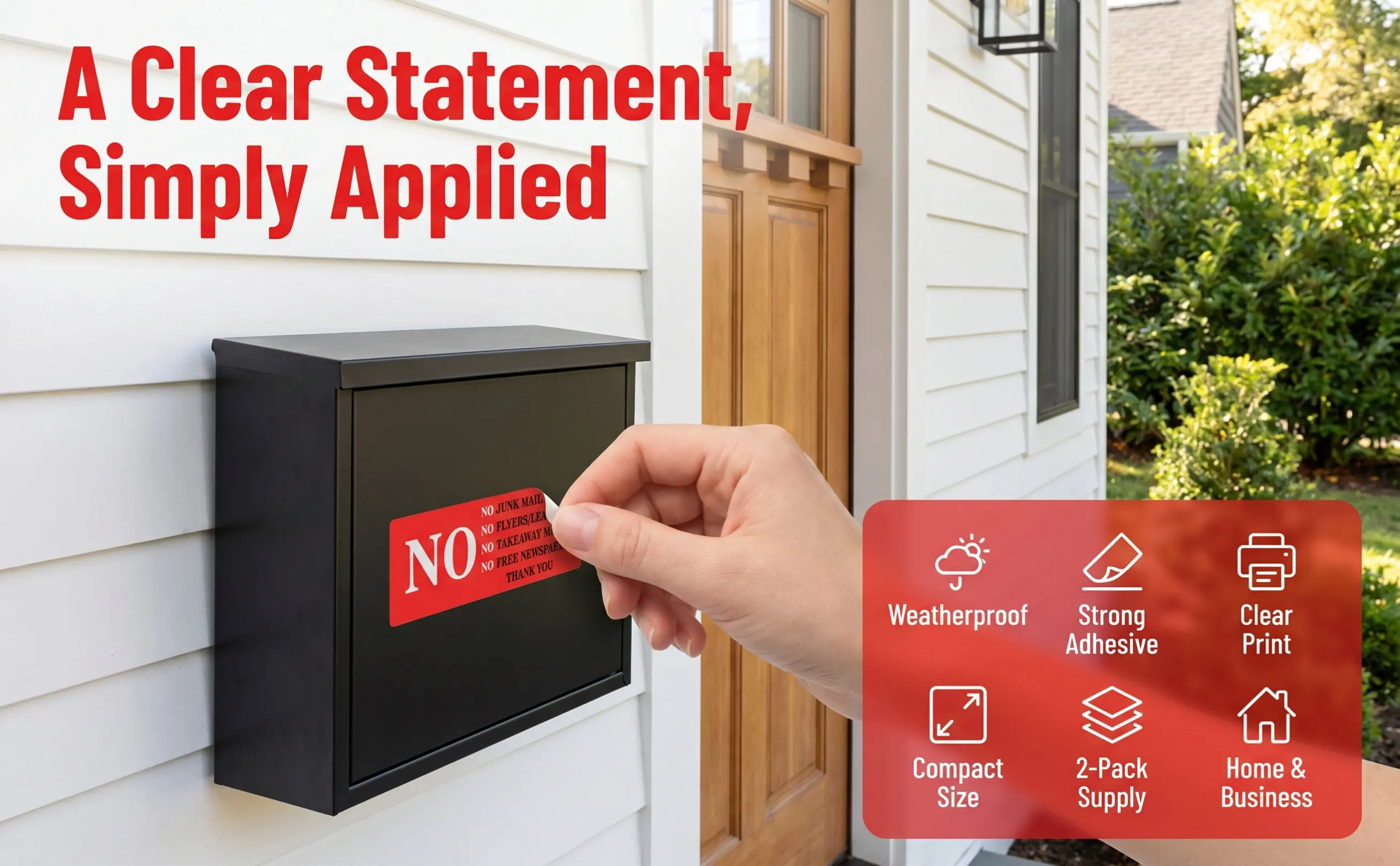 2Pcs No Junk Mail Sign for Mailbox Weatherproof Self Adhesive Sticker Functional Mailbox Communication Tool Residential