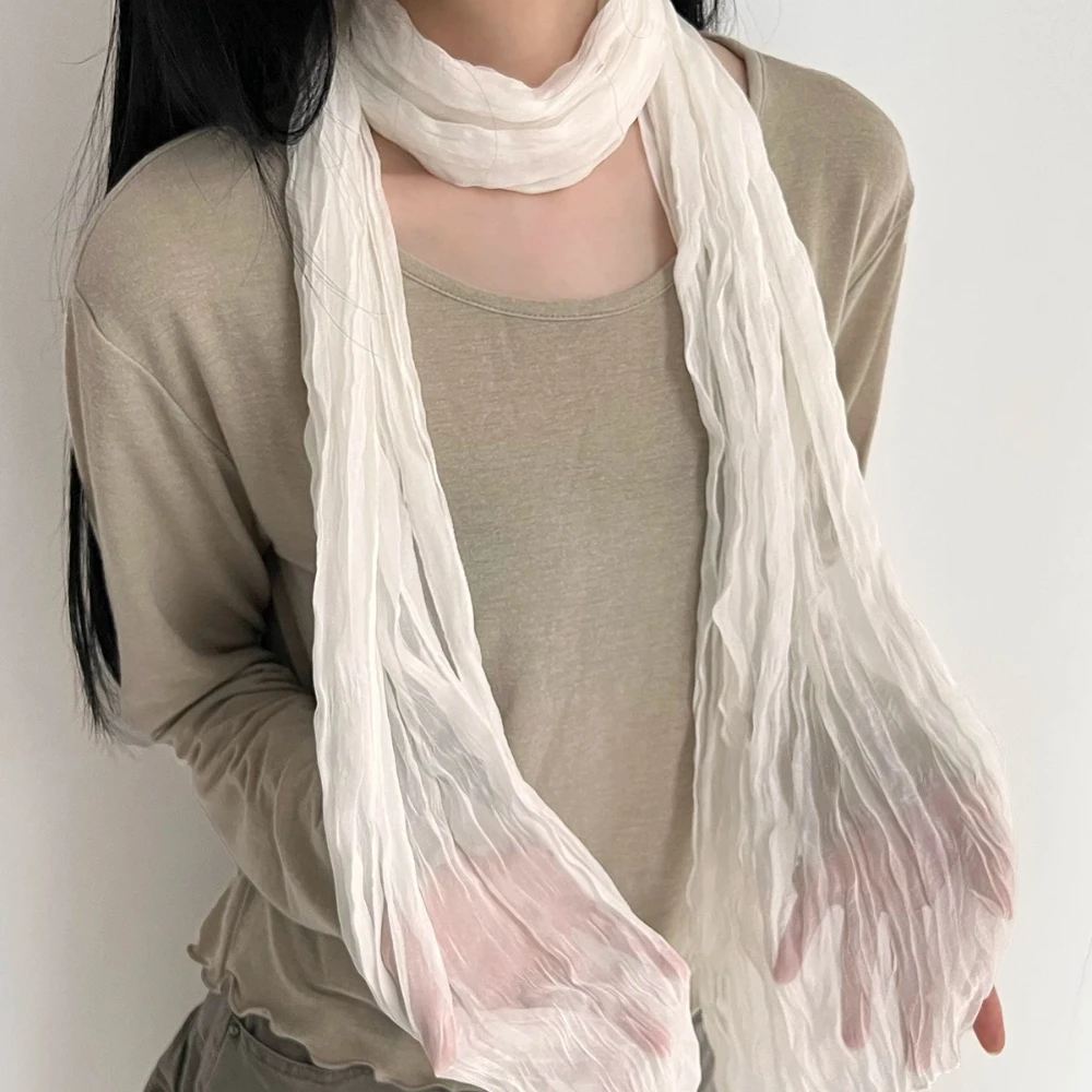 Korean Style Literary Fresh Pleated Versatile Shawl Fashion Skin Friendly Comfortable Neck Accessory Ribbon Scarf Outdoor Photo