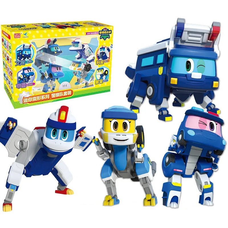 4pcs/set ABS Min Gogo Dino Explorer Deformation Robot to Dinosaur Toy Action Figures Transformation Car Airplane toys Child Gift