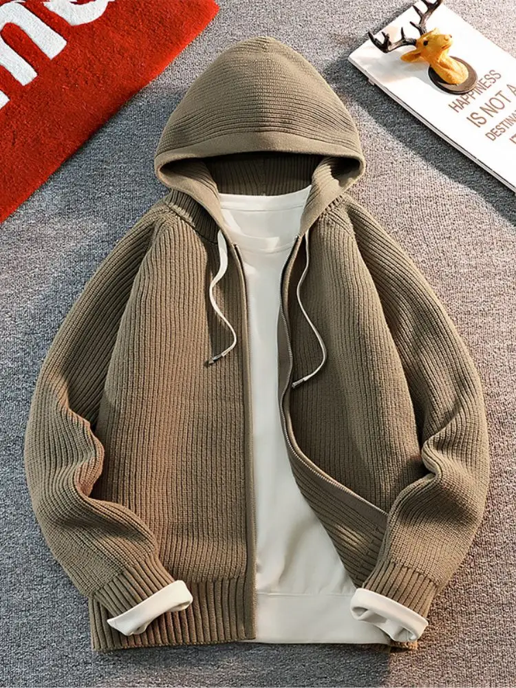 

Trendy Brand Men's Open Cardigan Sweater with Hat Loose Fit Lazy Sle Knitted Winter Outerwear Comfortable Cotton Polyester
