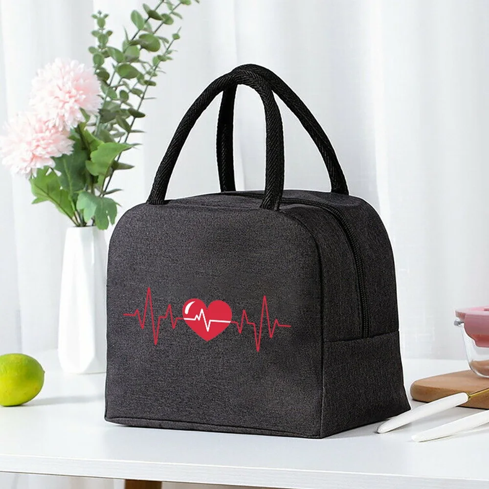 Isolierte Mittagessen Tasche Zipper Kühler Tote Thermische Tasche Mittagessen Box Leinwand Lebensmittel Picknick Mittagessen Taschen für Arbeit Handtasche Liebe Muster