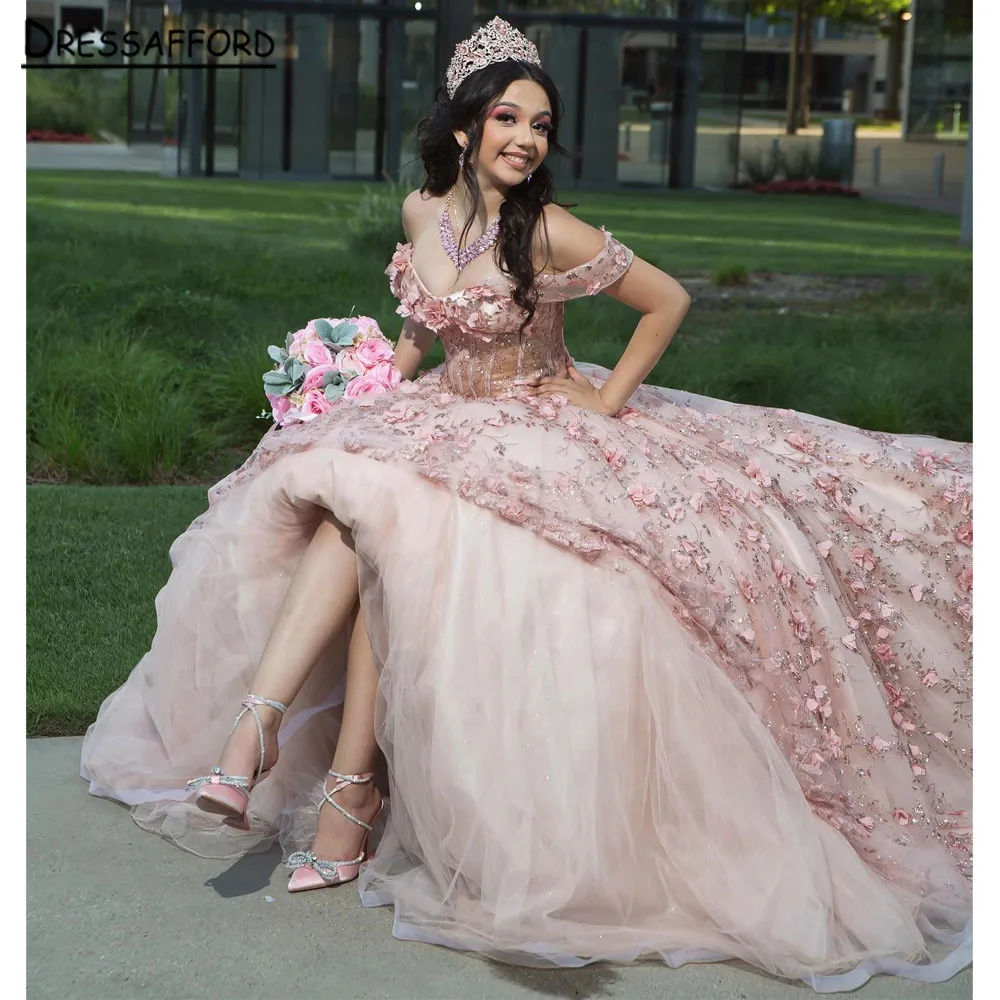 

Блестящее розовое милое платье Quinceanera, бальное платье, платье на день рождения, тюлевые милые платья 16 с аппликацией, платья 15