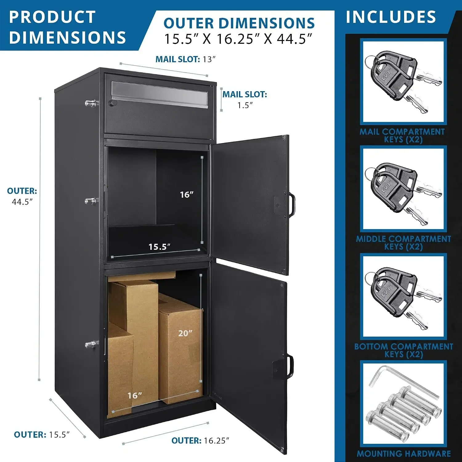 Large Package Delivery Parcel Mail Steel Drop Box for Porch with Advanced Push Lock & Patented Shelf for Large Parcel