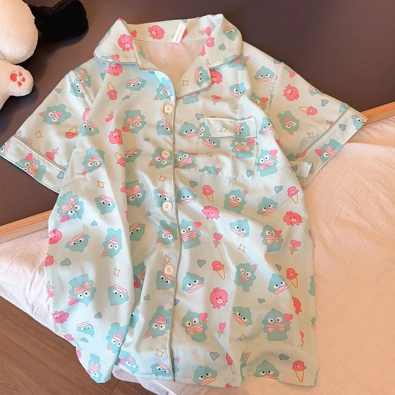 Sanrio Pajamas Hangyodon Summer Kawaii Cartoon Anime Girls Home Cute Sleeved Shorts Two Piece Set Thin Pajamas Toys Gifts